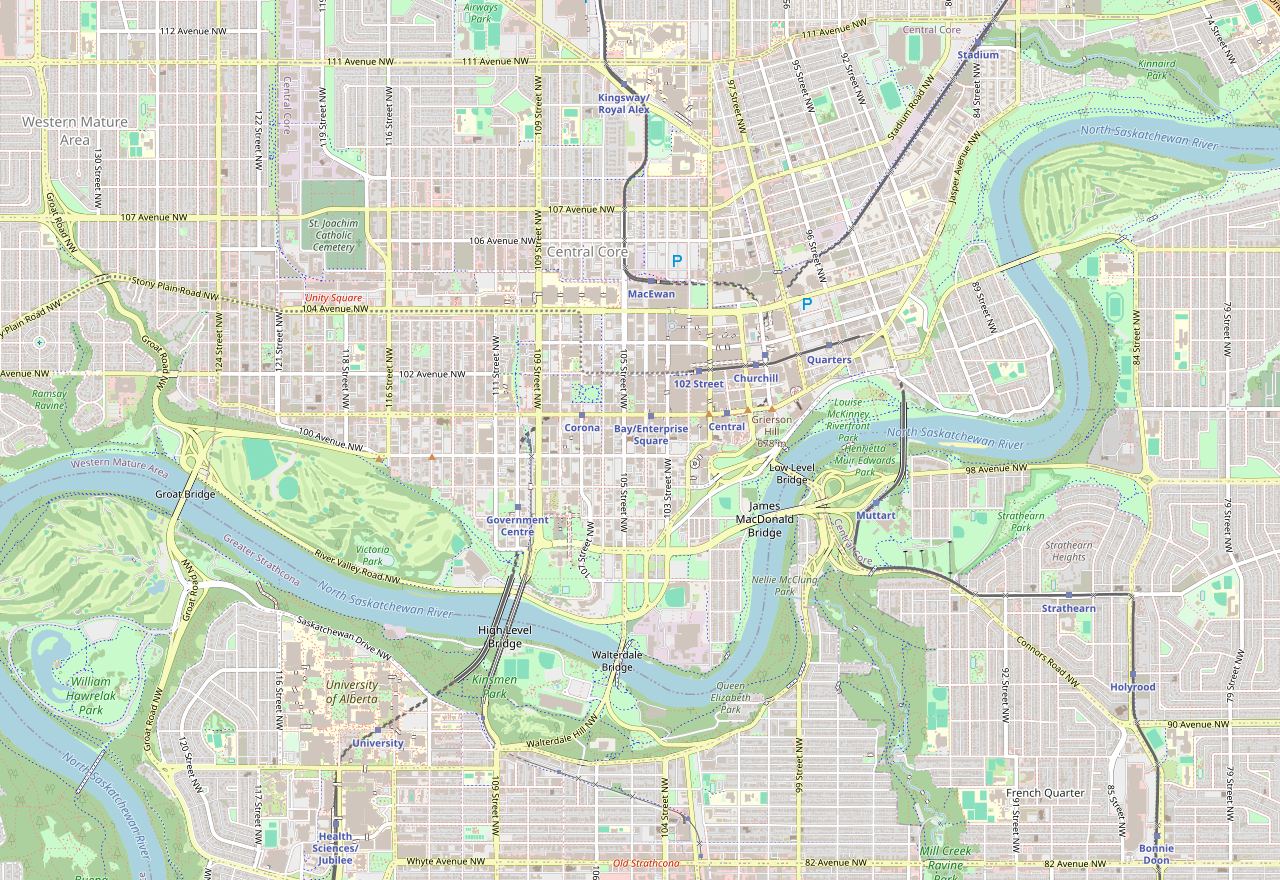 Map showing Strathcona Hair Co. on Gateway Boulevard in Old Strathcona